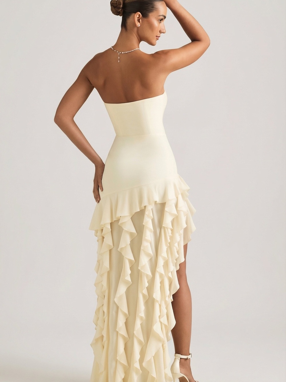 Oh Polly Ivory Diletta Strapless Ruffle High-Slit Gown NWT size 2 - Picture 5 of 9